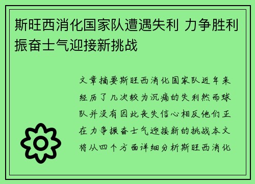 斯旺西消化国家队遭遇失利 力争胜利振奋士气迎接新挑战